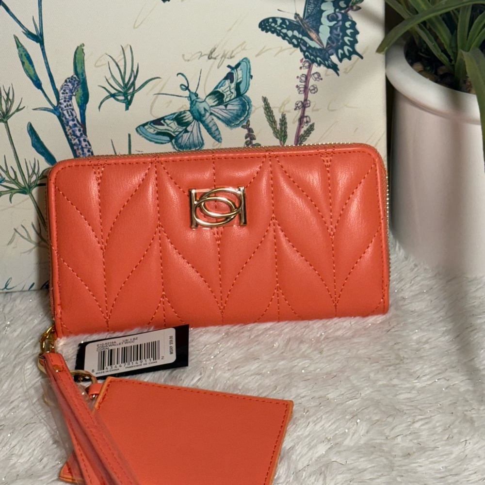 Bebe Vegan leather “Josia” wallet and card case in beautiful Coral color.